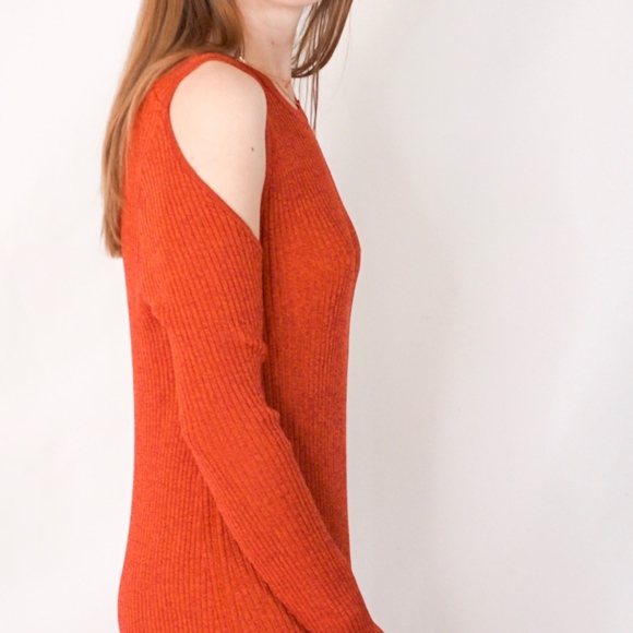 BCBG MaxAzria Orange Rib Cold Shoulder Knit Dress - Picture 4 of 8